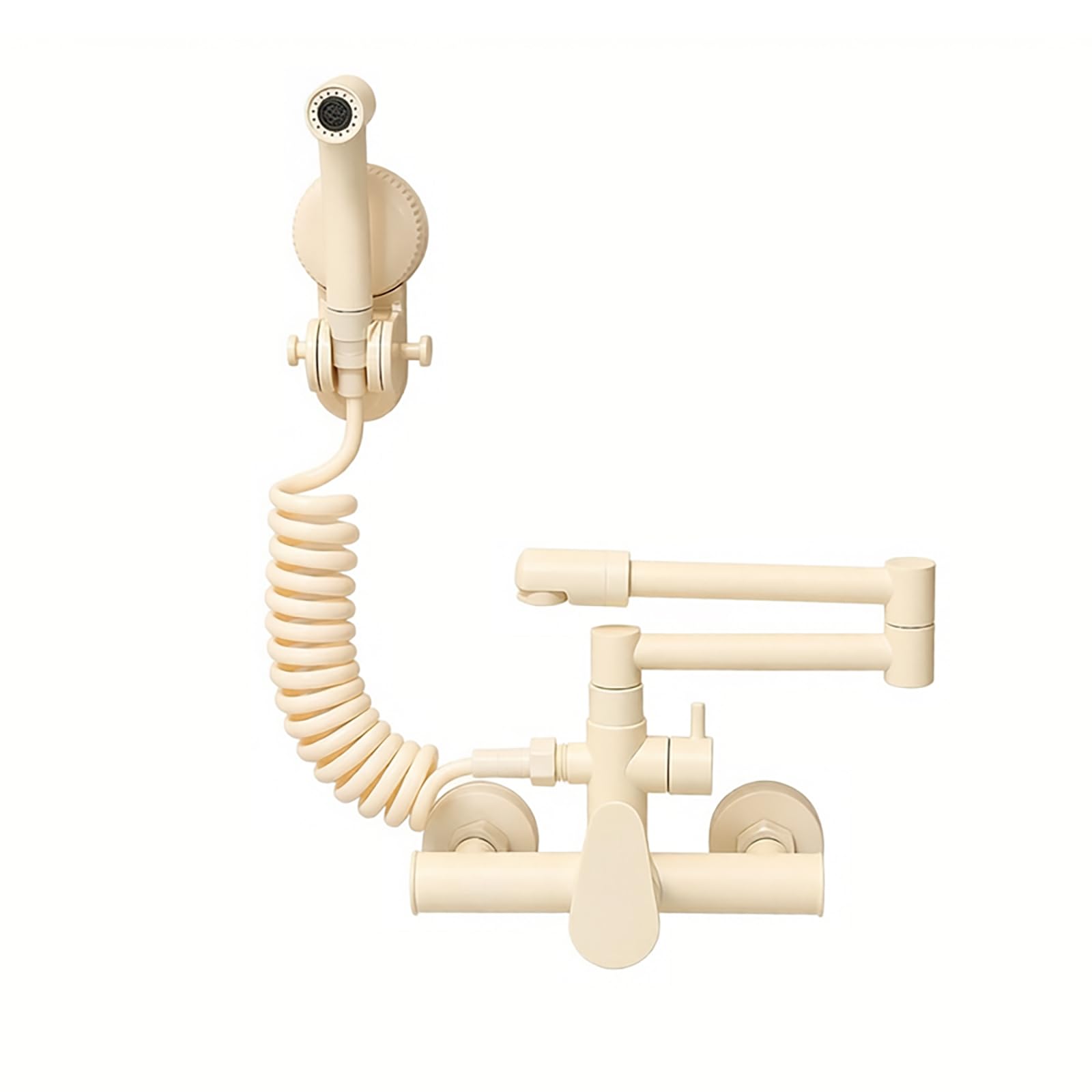 Douchette blanc avorio sur robinet mural de cuisine orientable
