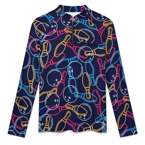 Colorful Outline of A Bowling Ball Men's Rash Guard Long Sleeves Quick Dry Fishing Workout Shirts with Zipper3