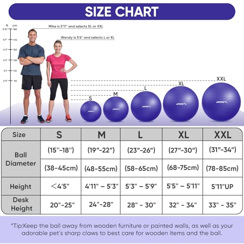 Image of APEXUP Yoga Ball, 660 lbs Anti-Burst Exercise Ball with Pump, 5 Sizes
