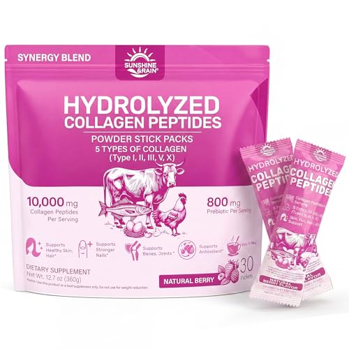Multi Collagen Peptides Powder for Women 10g Hydrolyzed Collagen Type I II III V & X with Biotin Hyaluronic Acid & Prebiotics | Hair Skin Nail & Bone Support | Berry Flavor | 30 Stick Packs