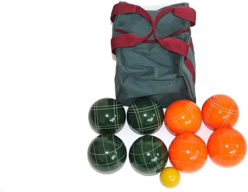 BuyBocceBalls Listing - Made in USA, Premium Quality Tournament Bocce Set - 110mm Orange and Dark Green Balls, Nylon Bag, 998 Grams (2 lbs. 3.2 oz.). Various Bag Colors