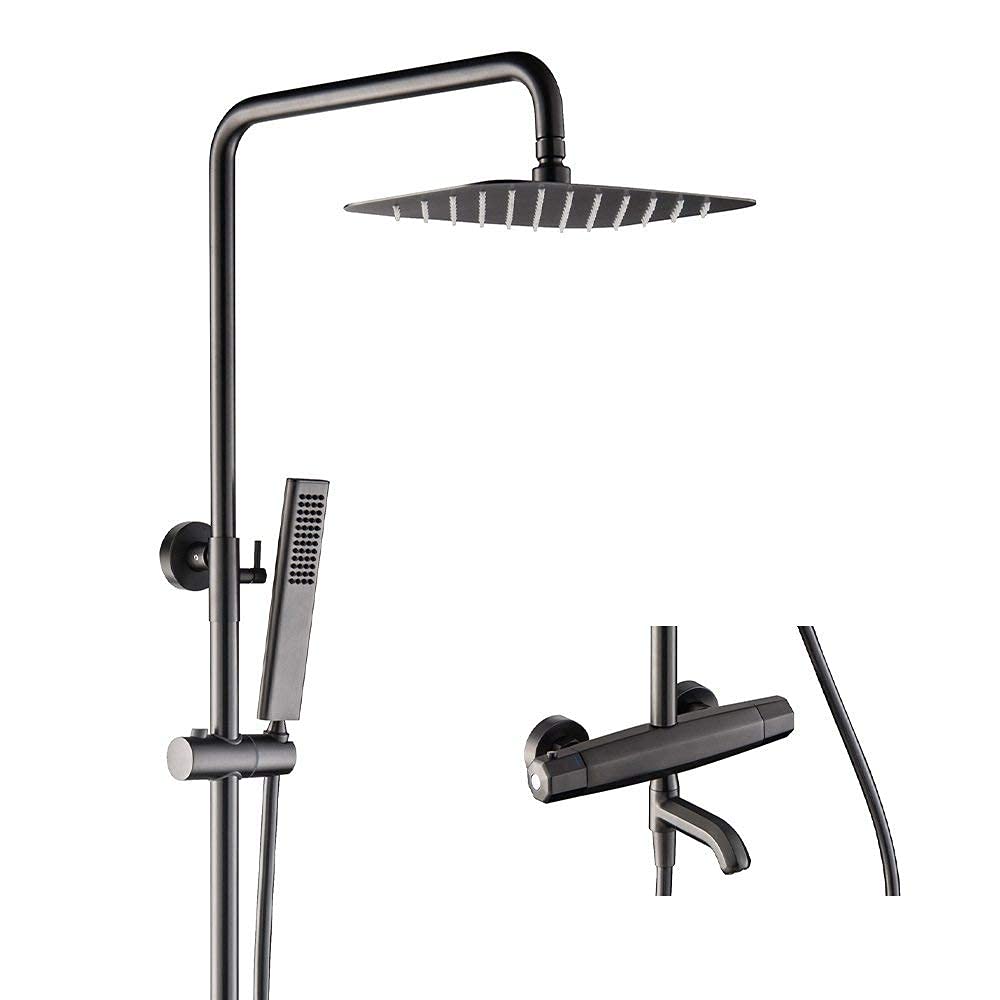 Système de douche thermostatique noir avec mitigeur réglable 8 pouces
