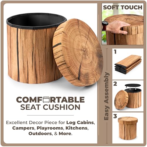 Sorbus Tree Stump Stool, 15 Inch Storage Ottoman & Footrest (1 Pack, Brown) - image 6