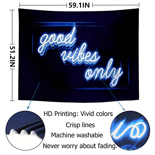Larsweryar Blacklight Blue Neon Sign Light Wall Tapestry Uv Reactive Good Vibes Only Word Cool Tapestries Light Up Neon Poster For Room Decor, Cute Funny Quote Tapestry For Bedroom Aesthetic Teen Girl Boys 51.2" × 59.1" #TOP5