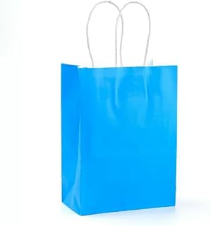 10 Bolsas rectangulares de Papel Kraft con asa, reciclables, 33 x 26 x 12 cm, Color Azul Dodger