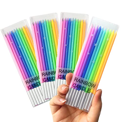 40 Count Assorted Colors Birthday Candles For Cake, Tall Thin Birthday Cake Candles Set, Rainbow Candles For Cupcake, Cake Decorations For Graduation Wedding Birthday Party Supplies #TOP4