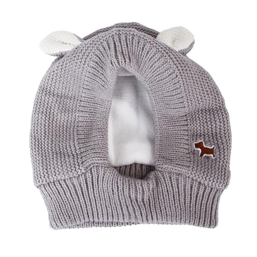 LERTREEUK Haustier-Strickmütze Winter Warme Hundemütze Balaclava Thermokopfbedeckung mit niedlichen Ohren für große Hunde (Grau)