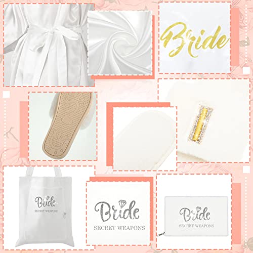 Tudomro 4 Pcs Bride Wedding Slippers Bridal Gifts Bride Bridesmaids Short Satin Robes Bride Tote Carry Bags2