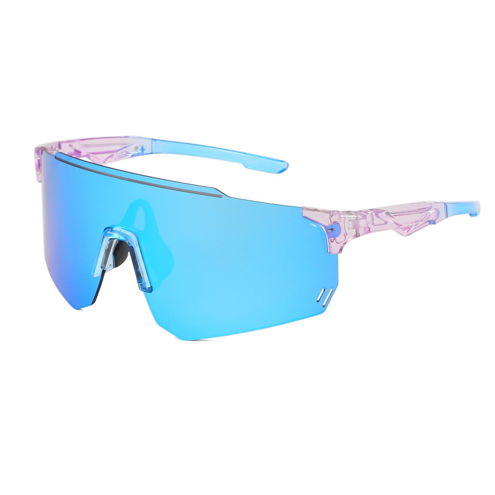 GNOLONG Sports Cycling Sunglasses Frameless Sun Glasses UV400 Protection Eyewear for Men Women Cycling Running Fishing Riding (Clear Blue Pink)