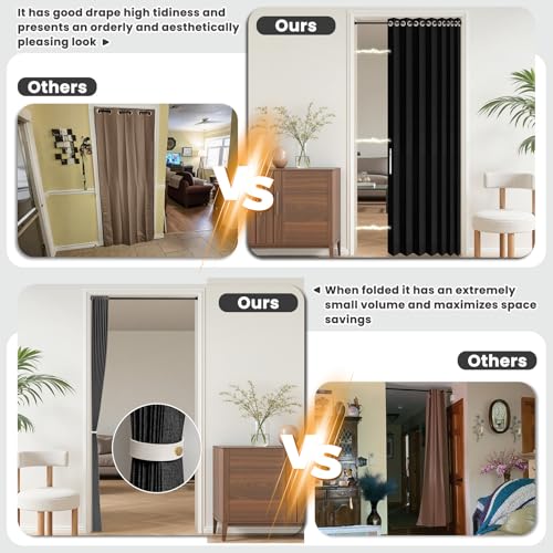 Image of AJAZZ Blackout Accordion Door with Curtain Rods 39-52 in Length, Invisible Folding Doors Interior Magnetic Door Curtain for Bedroom Doorway Curtain Set, 1 Panel, W55 x L80 in, Black