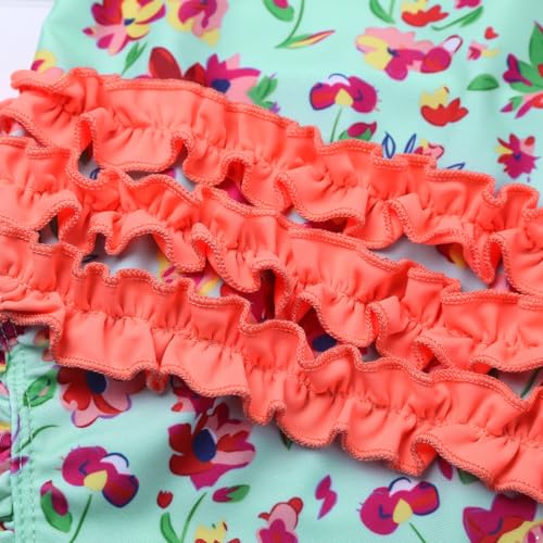 Image of Infant Baby Girls Swimsuit One Piece Swimwear Long Sleeves Floral Printed Ruffled Rashguard Zipper Bathing Suit