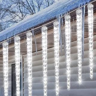 Qelus Christmas Icicle Lights Outdoor9/11/16 inch 96/192/288 LEDs White Waterproof Connectable 8 Tubes Icicles Lights,Meteor Shower Rain Lights for Party Decoration (16 inch 288 LEDs)