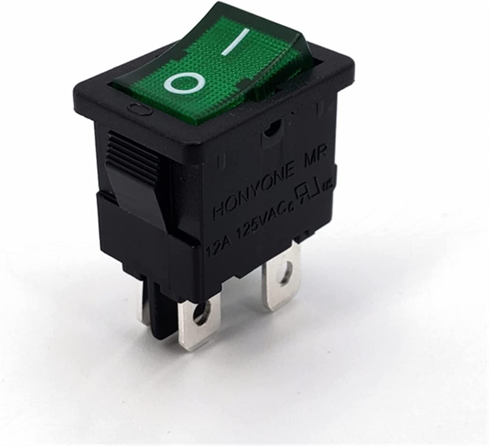 Interruptor basculante 5 uds 15x21mm MR-6B Serie 220VAC con lámpara ON-Off 4 Pines DPST Mini Interruptor basculante 12A 125VAC(5pcs Green)