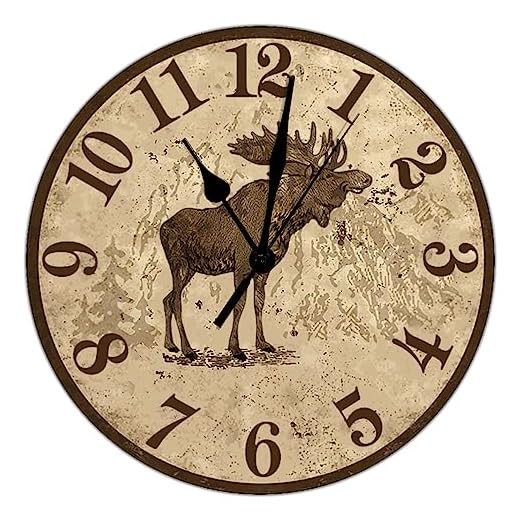 Moose Wooden Clock Rustic Moose Cabin Wall Clock for Farmhouse Decor Wall Clock Battery Operated 10 inch Silent Wall Clock Modern Wooden Wall Clocks for School Easy to Read