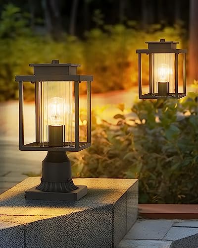 Osimir Outdoor Post Light 2 Pack, 1-Light Exterior Post Lantern With Pier Mount Base, Lamp Post Light Fixture In Black Finish With Cylinder Glass, 6.7" W X 15" H, 2353/1G-2Pk #TOP7
