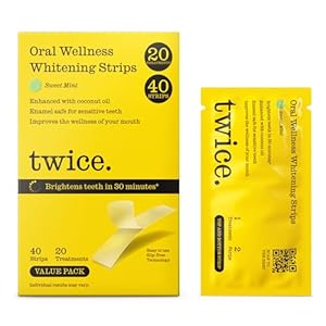 Twice Twice Teeth Whitening Strips – 20-Day Treatment, 30-Mins Quick Whitening, No-Slip, Mess Free, Easy to Use, Sweet Mint Flavor, Vegan, Gentle Whitening Designed with Care for a Brighter Smile