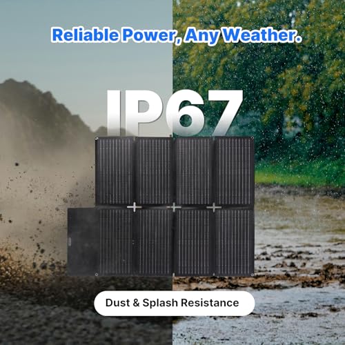 Image of Foldable Solar Panel 100W for Portable Power Station Laptop, Portable Solar Charger with Dual USB PD 65W IP67 Waterproof for Cell Phones, Tablets, Camera, Outdoor Camping Van RV