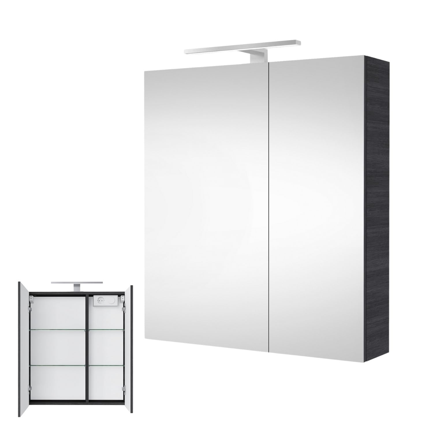 Armadietto a Specchio da Bagno | Mobile Bagno Rovere Marrone 64x20x67