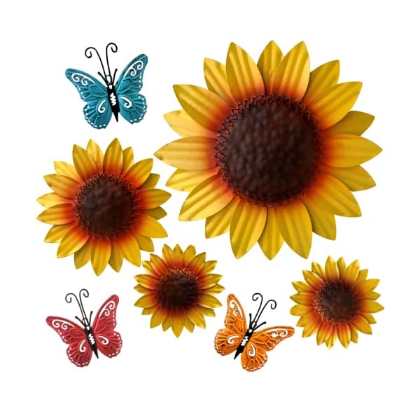 Sunflower Wall Decor Patio Decor Sunflower Kitchen Decor Outdoor Wall Decor Metal Flower Wall Decor Outdoor Metal Wall Art Metal Flowers Outdoor Decor Butterfly Wall Decor 7 pieces