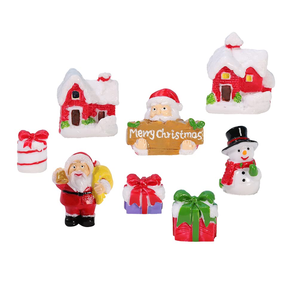 Kayzyue Mini Christmas Miniature Decorations Xmas Statues Gifts DIY Crafts Doll House Home Decoration (8-Piece Mini Christmas Set)