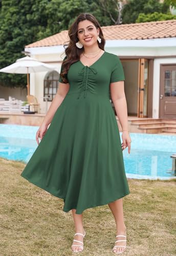 Image of Keluummi Plus Size Maxi Dress for Women V-Neck Short Sleeve with Pockets