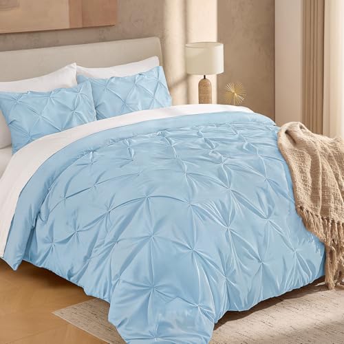Image of Andency Twin Pinch Pleat Comforter Set (66 inchx90 inch),3 Piece Lightweight Pintuck Bedding Comforters & Sets, Fluffy Down Alternative Comforter with 2 Pillow Shams for All Season,White
