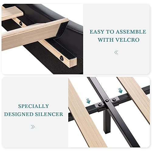 Hoomic Full Size Platform Bed Frame With Adjustable Headboard, Upholstered Bed, Mattress Foundation, Wood Slat Support, No Box Spring Needed, Easy Assembly, Black #TOP4