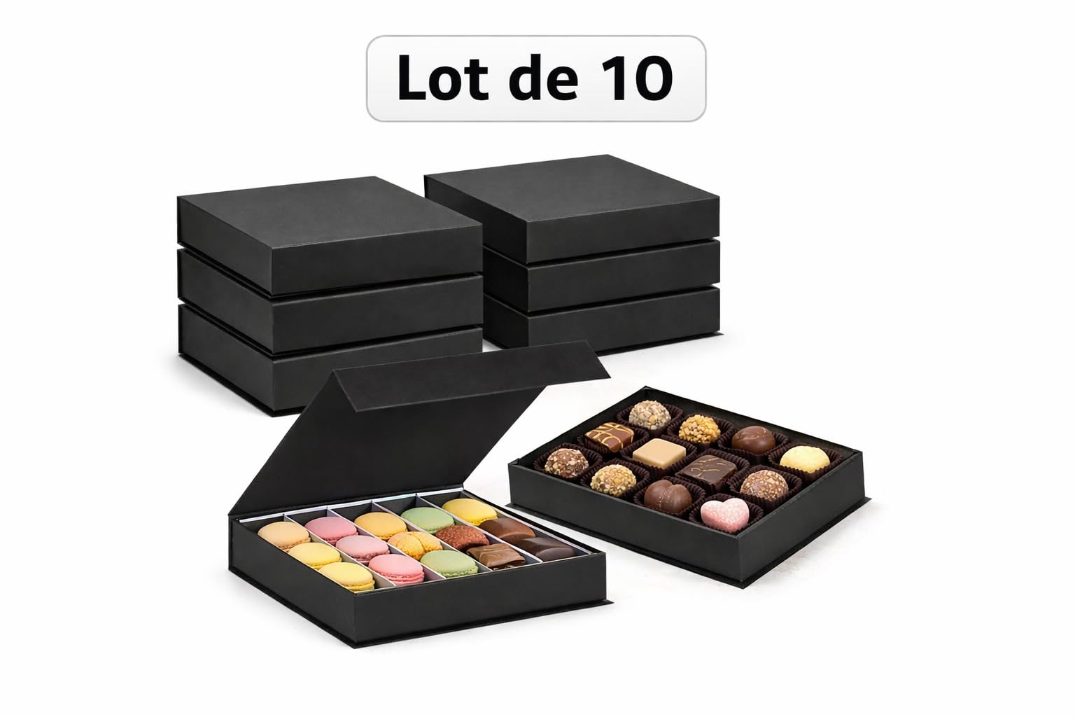 Confezione regalo alimentare di lusso nera magnetica 16,5 cm – Confezione da 10 – Scatola rigida premium per cioccolatini, pasticceria, regali, matrimoni ed eventi