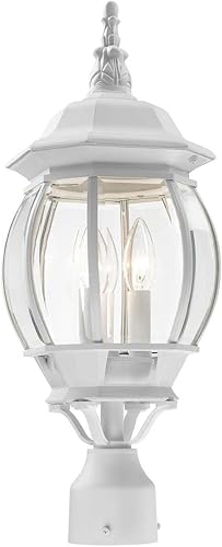 Miniatura 5 de Livex Lighting 7526-13 Luz superior para poste al aire libre con pantallas de vidrio biselado transparente, color blanco
