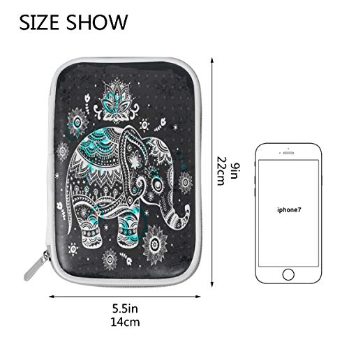 Image of Vintage Indian Lotus Ethnic Elephant Pencil Bag Case Zipper Pencil Holder Organizer Stationary Pen Bag Cosmetic Makeup Bag Pouch Purse for School Office Supplies
