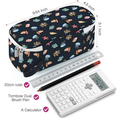 Image of Jcocylse Large Capacity Pencil Case Portable Pencil Pouch Bag School Supplies for College Students Girls Boys Adults (Marine Life)