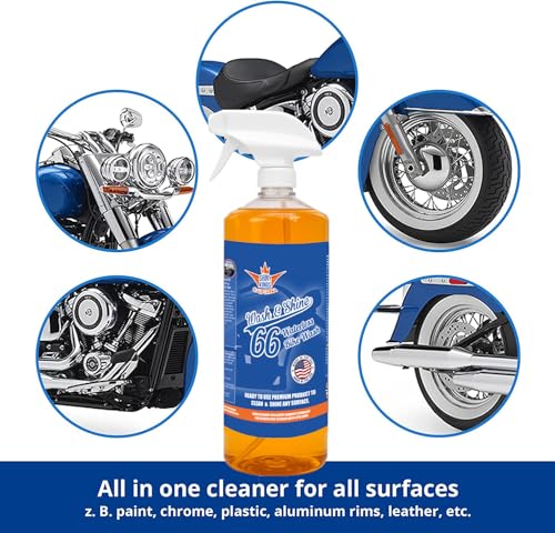 Image of Shinykings California Wash&Shine 66 | WATERLESS Motorcycle Cleaner | Motorcycle and Car Wash&Wax | All Surfaces | Bike Polish | Chrome Cleaner | Multipurpose Detail Spray (32 fl.oz Orange)