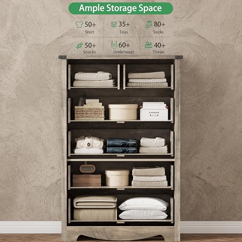 Image of Dresser for Bedroom with 6 Drawers, 49 inch Tall Wood Chest of Drawers with Deep Drawers & Mental Handle, Modern Dresser TV Stand, Wooden Closet Storage Organizer for Living Room, Hallway, Entryway, Grey