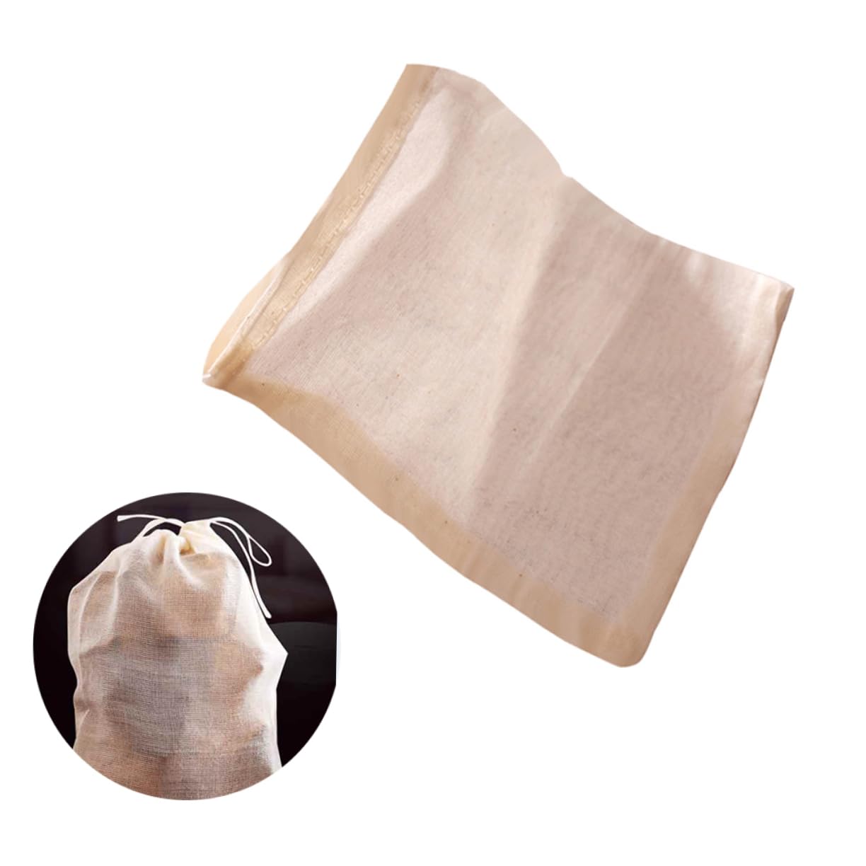 BESTonZON 2piezas Bolsas De Filtrado Reutilizables De Algodón Para Sopa Medicina y Té Cuerda Para Evitar Filtraciones
