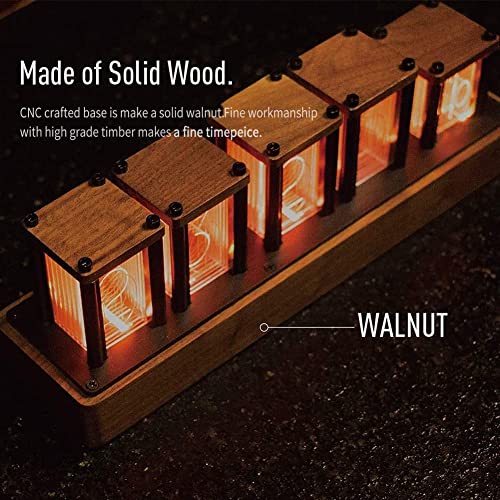 Adventurers Nixie Tube Clock,Walnut Wood Rgb Digital Clock,Retro Modern Desktop Clock,No Assembly Required Pseudo Glow Tube Clock ,Decoration Desktop, Gift, Black Walnut #TOP2