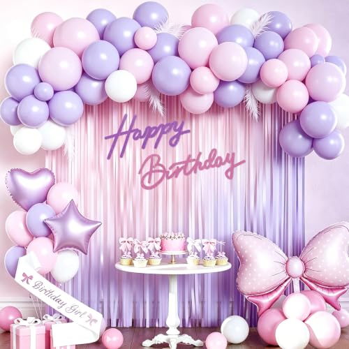 Image of TONIFUL Happy Birthday Sign for Backdrop - Glitter Pink Purple Felt Banner - Includes Dot Glue - Perfect for Birthday Party Backdrop,Wall Decr,Balloon Arch,Photo Background