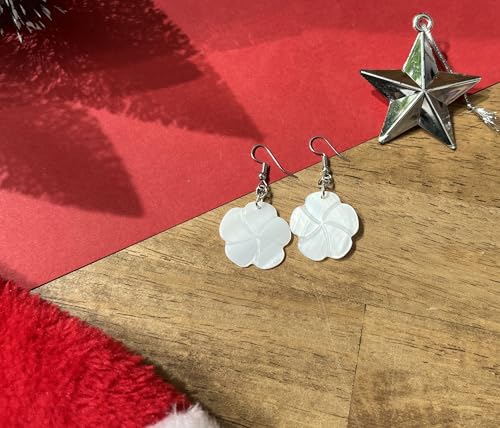 Tropical Plumeria Flower White Kabibe Shell Dangle Earrings2