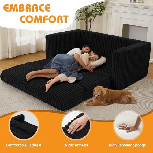 Image of HABUTWAY 49.8 inch Loveseat Boneless Couch, 4-in-1 Convertible Sofa Bed, Plush Fur Folding Futon Sofa Bed Couches Without Pillow for Living Room, High-Density Foam Support, No Assembly Required, Black