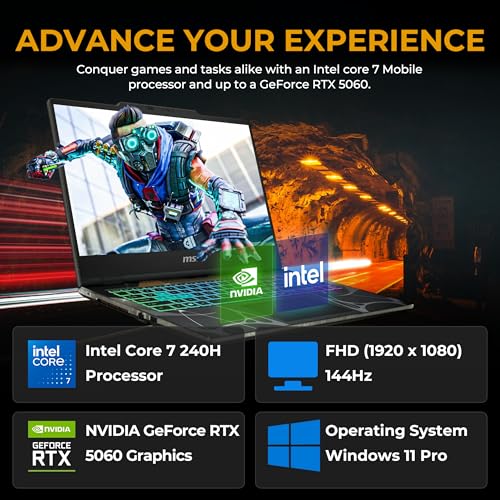 Image of msi Cyborg 15.6 inch Gaming Laptop, NVIDIA GeForce RTX 5060,Intel Core 7 240H, 64GB RAM, 5TB (4TB SSD&1TB Docking Station Set), Backlit Keyboard, HD Webcam, Wi-Fi 6E, Win 11 Pro, Black