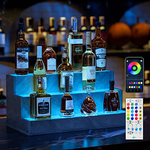 Cubehom LED Lighted Liquor Bottle Display Shelf, 24 Inch Bar Display Shelf, DIY Illuminated Bottle...