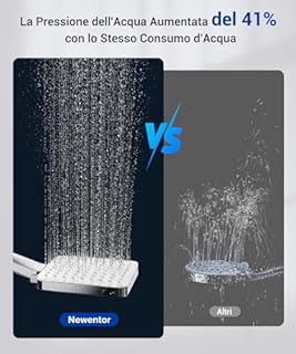 Newentor Soffione Doccia ad Alta Pressione Risparmio Idrico, Doccino per Doccia Anticalcare, 6 Funzioni Getto, Doccetta Universale Facile da Installare, Telefono Doccia in ABS + Acciaio, Facile Pulire
