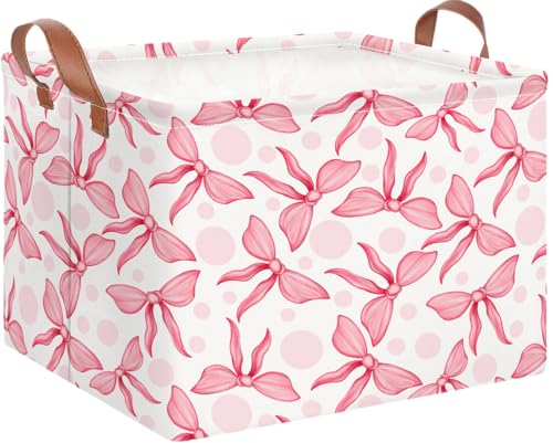 Image of NTAOHAMPER Rectangular Storage Basket Empty,Toys Storage Bin with Handles,Baby Room Decor,Gift Basket,Book Box(Pink Bowknot)