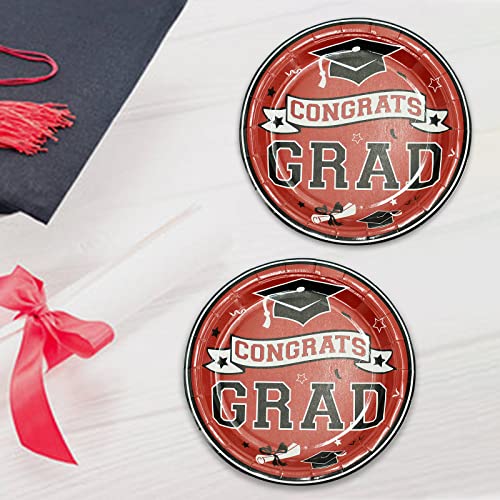 100 Pcs Class Of 2023 Graduation Plates Set - Disposable Paper Plates - 7 Inch Congrats Grad Plates For High School College - Graduation Tableware - Graduation Party Favor Supplies (Black Red） #TOP3