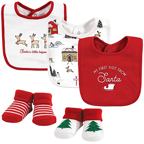 Hudson Baby Unisex Baby Cotton Bib and Sock Set, North Pole, One Size