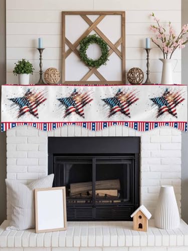 Independence Day Mantel Scarf for Fireplace Shelf Top, Patriotic American Flag Star Street Art Mantel Decorations Living Room Runner Scarves Cover for Christmas Thanksgiving Fall Mantle Decor 70"x17" - Image 3