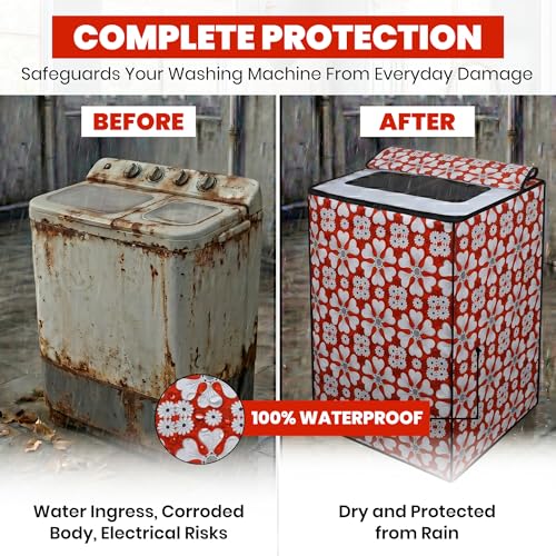 Image of DREAM CARE Waterproof & Dustproof Washing Machine Cover Top Load & Semi Automatic Suitable for 8 kg, 8.2 kg, 8.5 kg (89 x 99 x 55 cms)
