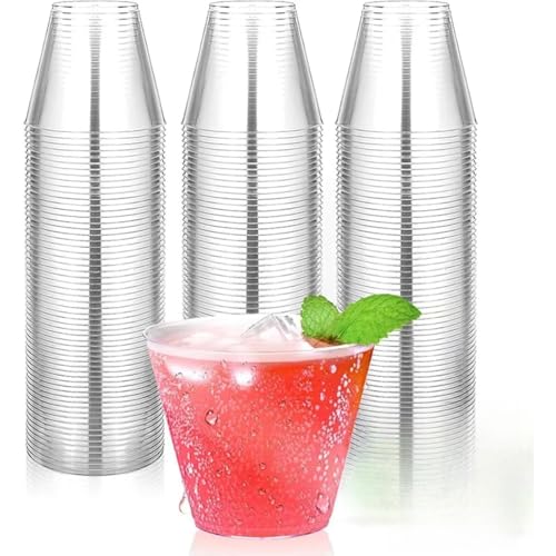 VHJAcuzig プラスチックカップ 使い捨て赤ワイングラス ワイングラス 葡萄酒器 アイスクリーム カクテル 使い捨て 割れない おしゃれ 誕生日パーティー 結婚式 イベント用品 (50個,透明)