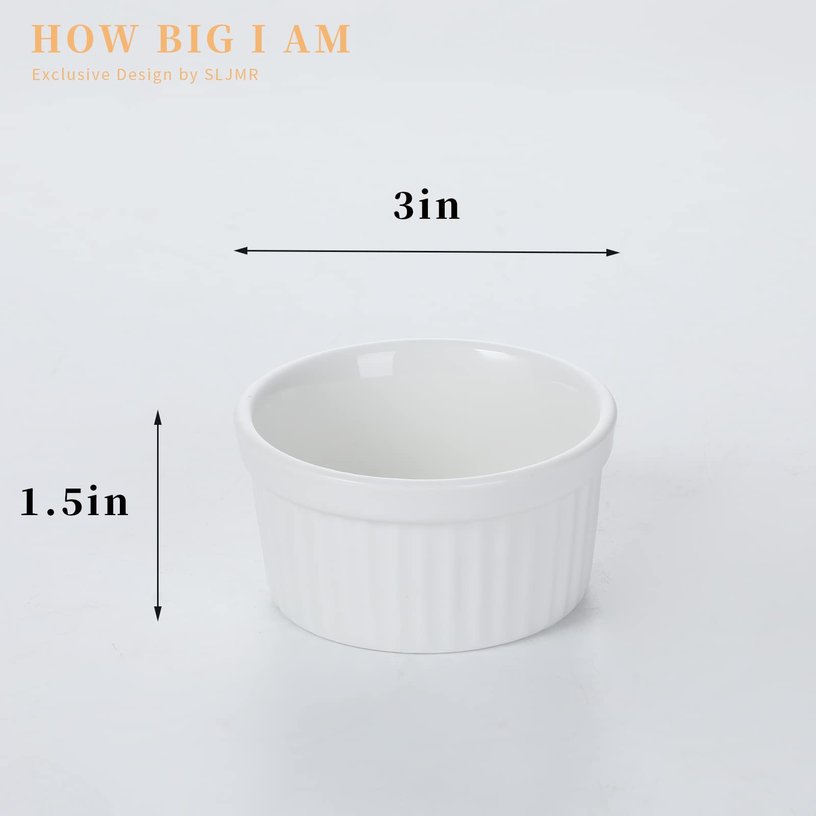 Lot de 6 ramequins en porcelaine pour souffle, crème brûlée, pudding, crème grise, moules de cuisson, passent au four, blanc (7,6 cm)