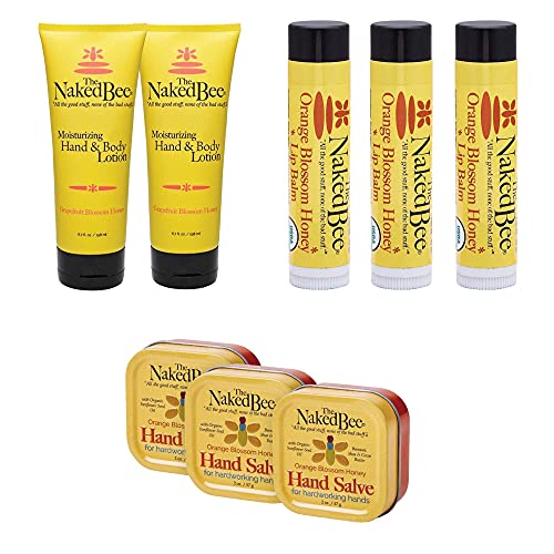 The Naked Bee Orange Blossom Honey Hand Salve 2Oz + Grapefruit Blossom Honey Hand And Body Lotion 6.7Oz + Organic Orange Blossom Honey Lip Balms #TOP20