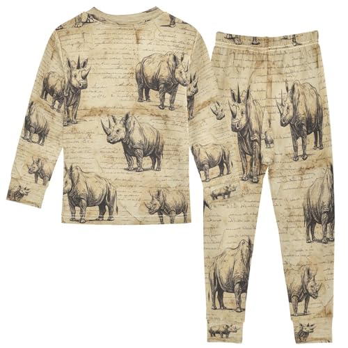 Pajama Sets Long Sleeve Retro Rhinoceros Pattern Soft Comfy Sleepwear 2 Piece PJS 3-8T3